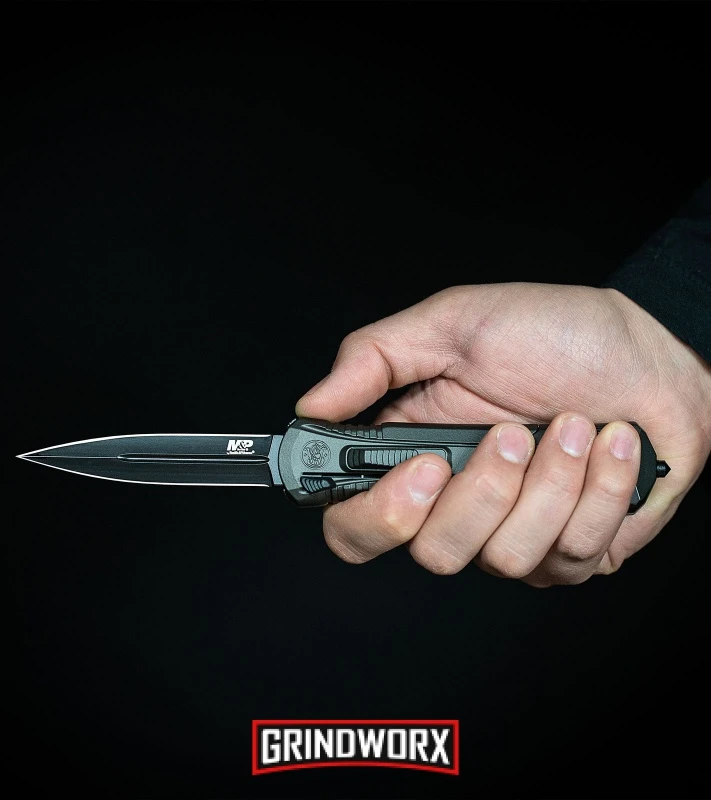 Smith & Wesson Spring Assisted Finger Actuator Tanto OTF Knife - Black Serr 8 Smith & Wesson Spring Assisted Finger Actuator Tanto OTF Knife - Black Serr - Image 6