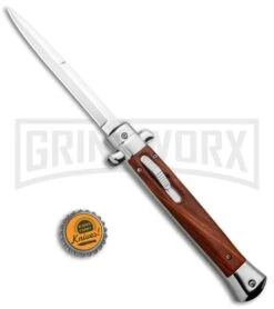 Mago 11" Wood Italian Stiletto OTF Automatic Knife - Satin Plain 11 Mago 11" Wood Italian Stiletto OTF Automatic Knife - Satin Plain -Grindworx Mago 11in Wood Italian Stiletto OTF Auto Satin GX 33803 jr bottlecap large