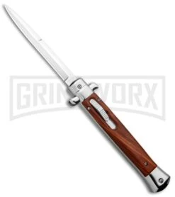 Mago 11" Wood Italian Stiletto OTF Automatic Knife - Satin Plain
