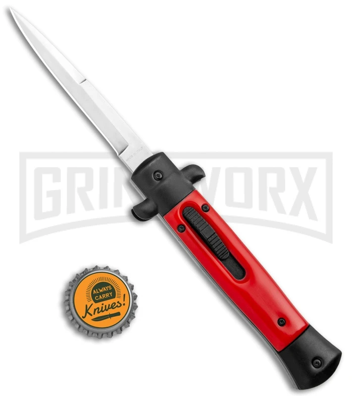 Mago 9" Red Bayonet Italian Stiletto OTF Automatic Knife - Satin Plain 7 Mago 9" Red Bayonet Italian Stiletto OTF Automatic Knife - Satin Plain - Image 5