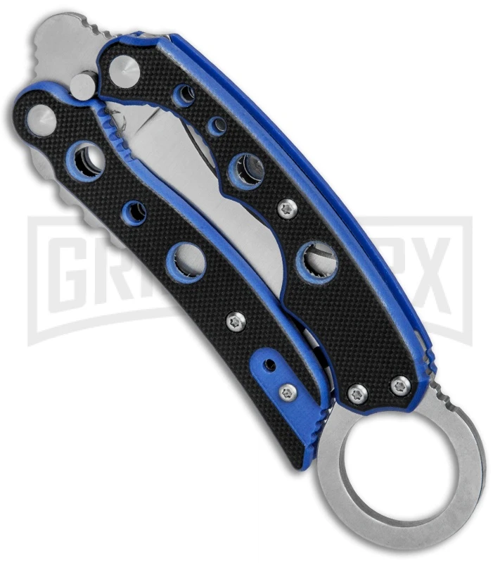 Mantis Vuja De Black/Blue G-10 Balisong Karambit Butterfly Knife - Satin Plain 4 Mantis Vuja De Black/Blue G-10 Balisong Karambit Butterfly Knife - Satin Plain - Image 2