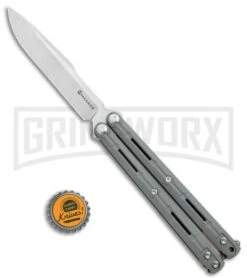 Maxace Knives Balisong Serpent Striker II Gray G-10 - Satin Drop Point Plain -Grindworx Maxace Knives Balisong Serpent Striker II Grey G 10 Satin DP BHQ 120305 jr bottlecap large