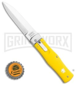 Mikov 241 Predator ABS Yellow Automatic Lever Lock Knife - Polish Plain -Pocket -Grindworx Mikov 241 Predator Lever Lock Automatic Knife Yellow 3.75 Polish Pocket Clip BHQ 117840 LS Bottlecap large