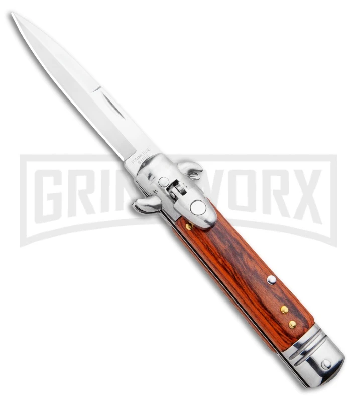 Milano 7.5" Lever Lock Automatic Knife Rosewood - Bayonet Satin 3 Milano 7.5" Lever Lock Automatic Knife Rosewood - Bayonet Satin