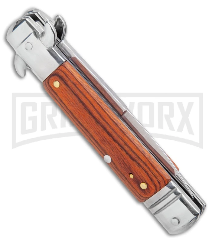 Milano 7.5" Lever Lock Automatic Knife Rosewood - Bayonet Satin 5 Milano 7.5" Lever Lock Automatic Knife Rosewood - Bayonet Satin - Image 3