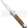 Milano 9" Stiletto Sim Stag Horn Automatic Knife - Bayonet Satin