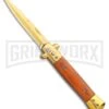 Milano 9" Stiletto Gold/Red Wood Automatic Knife - Bayonet 1 Milano 9" Stiletto Gold/Red Wood Automatic Knife - Bayonet -Grindworx Milano 9in Gold Italian Stiletto Rosewood Auto Bayo Gold GX 36287 jr large