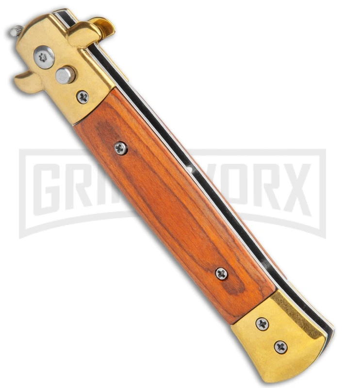 Milano 9" Stiletto Gold/Red Wood Automatic Knife - Bayonet 4 Milano 9" Stiletto Gold/Red Wood Automatic Knife - Bayonet - Image 2