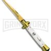 Milano 9" Italian Stiletto White Swirl Automatic Knife - Bayonet Gold Plain 2 Milano 9" Italian Stiletto White Swirl Automatic Knife - Bayonet Gold Plain -Grindworx Milano 9in Italian Stiletto White Swirl Auto Bayo Gold GX 33530 jr large