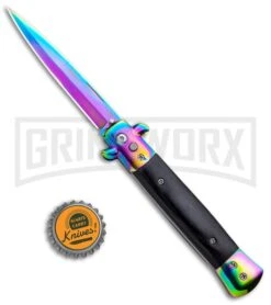 Milano 9" Stiletto Black Wood Automatic Knife - Bayonet Spectrum 9 Milano 9" Stiletto Black Wood Automatic Knife - Bayonet Spectrum -Grindworx Milano 9in Stiletto Black Wood Auto Bayo Spectrum GSE018RBWBK GX 33513 jr bottlecap large