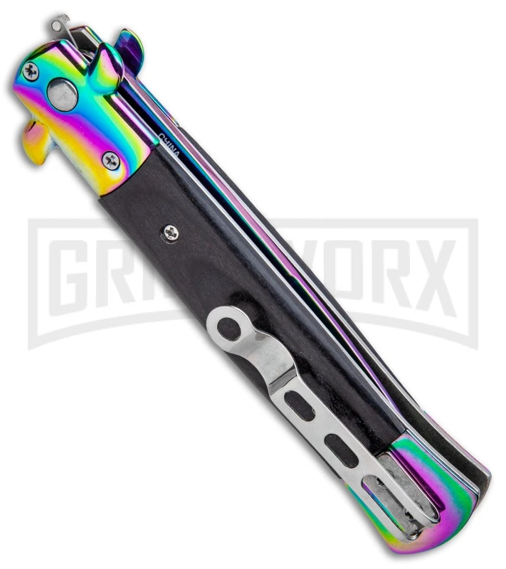 Milano 9" Stiletto Black Wood Automatic Knife - Bayonet Spectrum 5 Milano 9" Stiletto Black Wood Automatic Knife - Bayonet Spectrum - Image 3