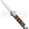 Milano 9" Stiletto Orange Skull Automatic Knife - Bayonet Satin 2 Milano 9" Stiletto Orange Skull Automatic Knife - Bayonet Satin -Grindworx Milano 9in Stiletto Orange Skull Auto Bayo GSE018CMBRN GX 33510 jr large