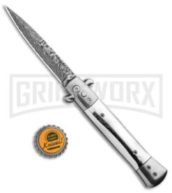 Milano 9" Stiletto Silver Automatic Knife - Bayonet Sim Damascus 9 Milano 9" Stiletto Silver Automatic Knife - Bayonet Sim Damascus -Grindworx Milano 9in Stiletto Silver Auto Bayo Sim Damascus GSE018LSL GX 33505 jr bottlecap large