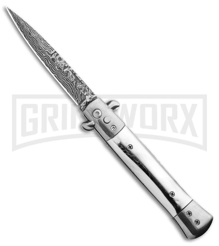 Milano 9" Stiletto Silver Automatic Knife - Bayonet Sim Damascus 3 Milano 9" Stiletto Silver Automatic Knife - Bayonet Sim Damascus