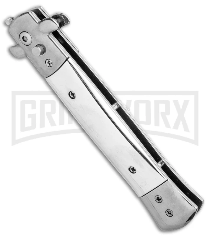 Milano 9" Stiletto Silver Automatic Knife - Bayonet Sim Damascus 4 Milano 9" Stiletto Silver Automatic Knife - Bayonet Sim Damascus - Image 2