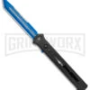 Paragon Estiletto Black Bolt Automatic OTF Knife - Blue Tanto -Grindworx Paragon Estiletto Tanto OTF Auto Black Lightning Bolt Blue Serr EST T LB B CBLU BHQ 103600 jr large