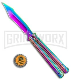 Rainbow Balisong Tanto Compound Butterfly Knife - Rainbow Plain 9 Rainbow Balisong Tanto Compound Butterfly Knife - Rainbow Plain -Grindworx Rainbow Bone Balisong DP Compound Butterfly Knife BF 201 2 GX 37590 jr bottlecap large