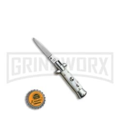 SKM 4.5" Italian Mini Stiletto White Pearlex Automatic Knife - Swedge 9 SKM 4.5" Italian Mini Stiletto White Pearlex Automatic Knife - Swedge -Grindworx SKM 4.5in Italian Stiletto White Pearlex Swedge BHQ 67448 jr bottlecap large