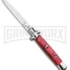 SKM 9" Italian Stiletto Red Acrylic Automatic Knife - Dagger Satin Plain 1 SKM 9" Italian Stiletto Red Acrylic Automatic Knife - Dagger Satin Plain -Grindworx SKM 9in Stiletto Auto Red Acrylic Satin Flat BHQ 92046 jr large