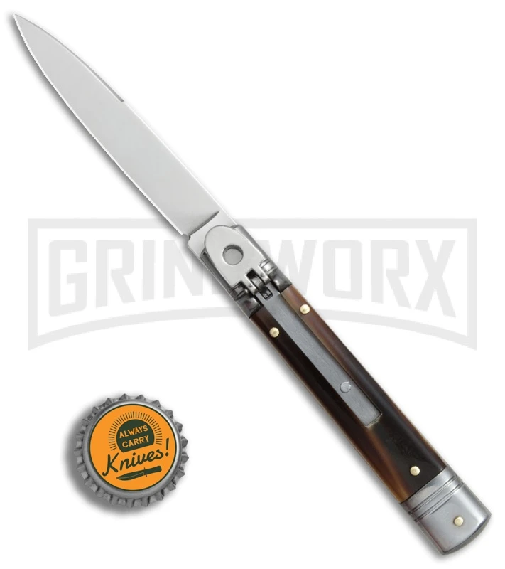 SKM 7.75" Slimline Brazilian Lever Lock Automatic Knife- Satin Swedge 6 SKM 7.75" Slimline Brazilian Lever Lock Automatic Knife- Satin Swedge - Image 4