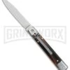 SKM 7.75" Slimline Brazilian Lever Lock Automatic Knife- Satin Swedge 2 SKM 7.75" Slimline Brazilian Lever Lock Automatic Knife- Satin Swedge -Grindworx SKM Slimline leverlock brazilian horn satin BHQ 81881 er large