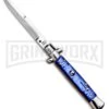 SKM 9" Marble Blue Acrylic Automatic Stiletto Knife - Satin Bayonet 1 SKM 9" Marble Blue Acrylic Automatic Stiletto Knife - Satin Bayonet -Grindworx SKM Stiletto Automatic Bayonet Knife Blue BHQ 95295 ns large