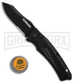 Schrade SC90BS Black Aluminum Automatic Knife - Black Serr -Grindworx Schrade SC90 Black Aluminum Black Serr BHQ 34170 er bottlecap large