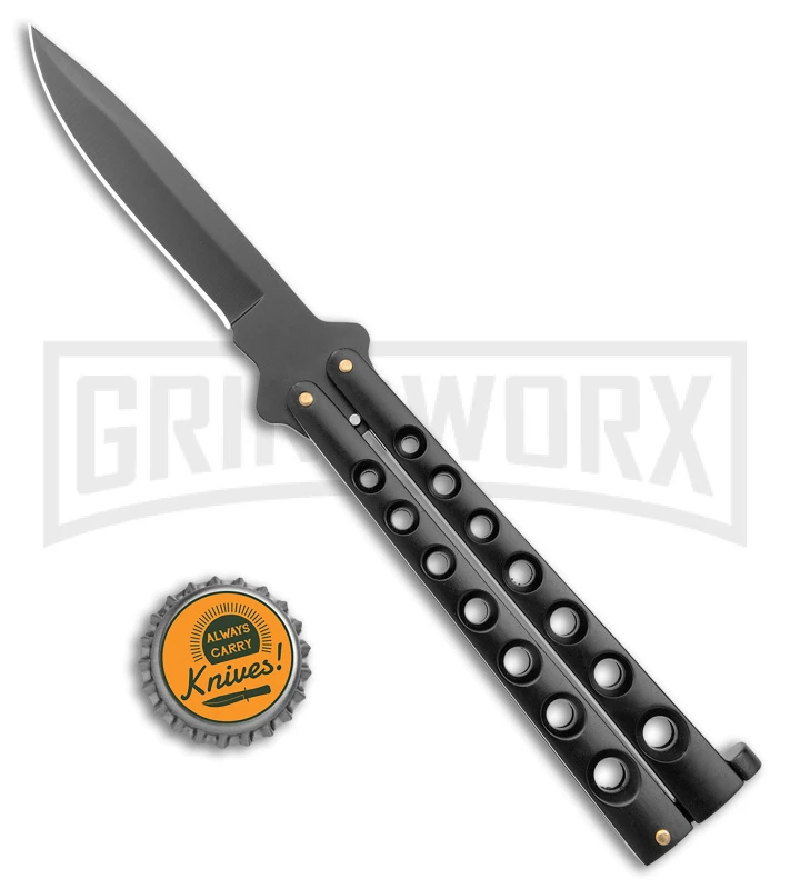 Scoundrel Balisong Black Butterfly Knife - Black Plain 6 Scoundrel Balisong Black Butterfly Knife - Black Plain - Image 4