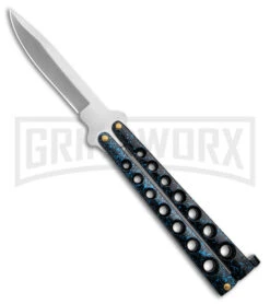Scoundrel Balisong Black/Blue Butterfly Knife - Satin Plain