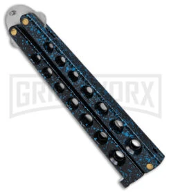Scoundrel Balisong Black/Blue Butterfly Knife - Satin Plain 8 Scoundrel Balisong Black/Blue Butterfly Knife - Satin Plain -Grindworx Scoundrel Balisong Blue Butterfly Knife GX 39633 td side large