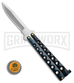 Scoundrel Balisong Black/Blue Butterfly Knife - Satin Plain 9 Scoundrel Balisong Black/Blue Butterfly Knife - Satin Plain -Grindworx Scoundrel Balisong Blue Butterfly Knife GX 39633 td size large