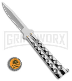 Scoundrel Balisong Silver Butterfly Knife - Satin Plain -Grindworx Scoundrel Balisong Silver Butterfly Knife Satin GX 39635 td size large