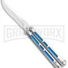 Silver/Blue Inlay Balisong Butterfly Knife - Satin Plain 2 Silver/Blue Inlay Balisong Butterfly Knife - Satin Plain -Grindworx Silver Blue Inlay Balisong Satin GX 37631 jr large