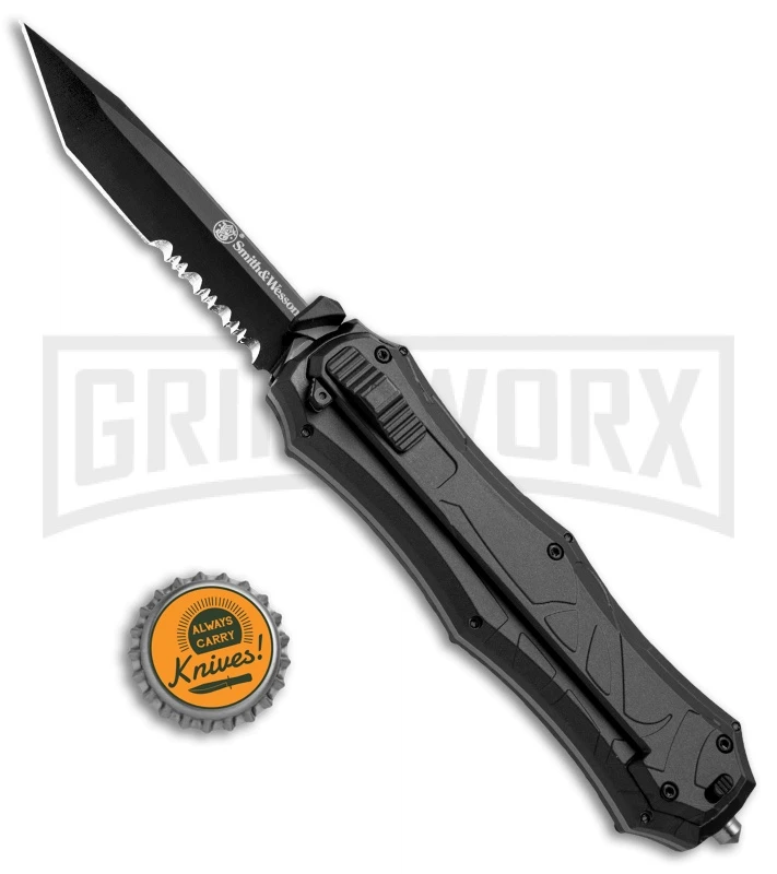 Smith & Wesson Spring Assisted Finger Actuator Tanto OTF Knife - Black Serr 6 Smith & Wesson Spring Assisted Finger Actuator Tanto OTF Knife - Black Serr - Image 4