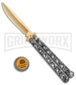 Stone Pattern Balisong Butterfly Knife (4.25" Gold) 9 Stone Pattern Balisong Butterfly Knife (4.25" Gold) -Grindworx Stone Pattern Balisong Butterfly Gold GX 37520 jr bottlecap large