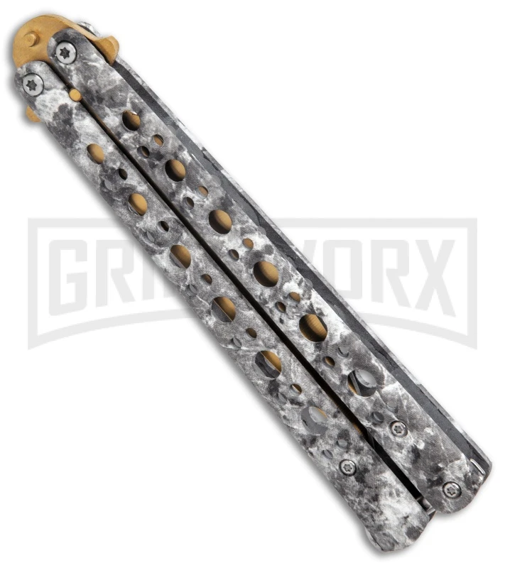Stone Pattern Balisong Butterfly Knife (4.25" Gold) 4 Stone Pattern Balisong Butterfly Knife (4.25" Gold) - Image 2
