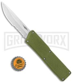 Thunder Green D/A OTF Automatic Knife - Satin Serrated 9 Thunder Green D/A OTF Automatic Knife - Satin Serrated -Grindworx Thunder Green DA OTF Auto SAtin Serr GX 34378 jr bottlecap large