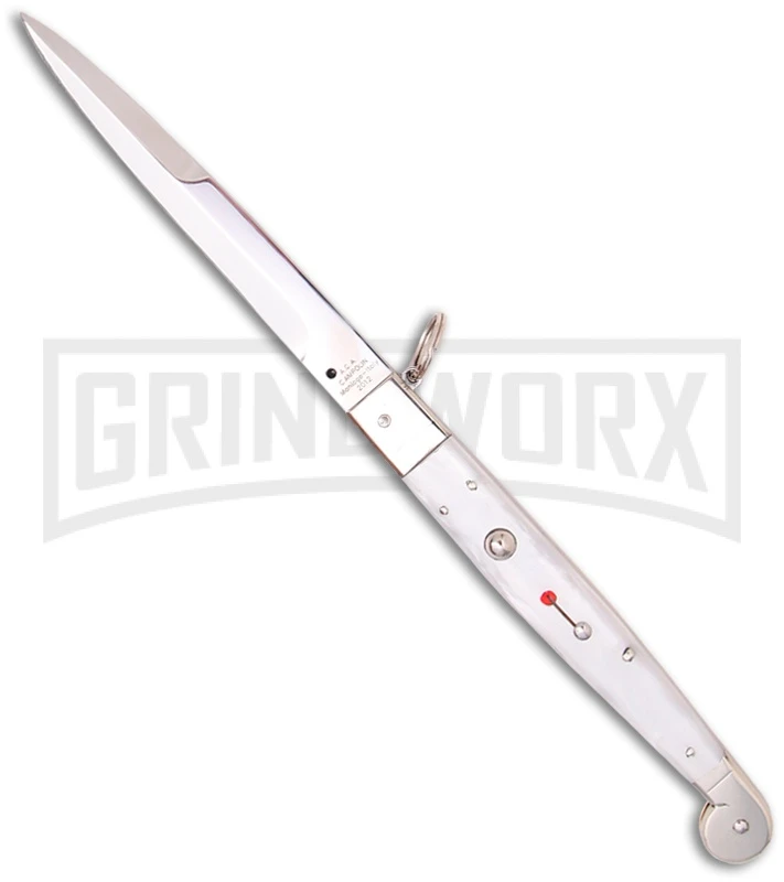 A.G.A. Campolin 9" Sicilian Ring Pull White Pearlex Automatic Knife - Bayonet 3 A.G.A. Campolin 9" Sicilian Ring Pull White Pearlex Automatic Knife - Bayonet