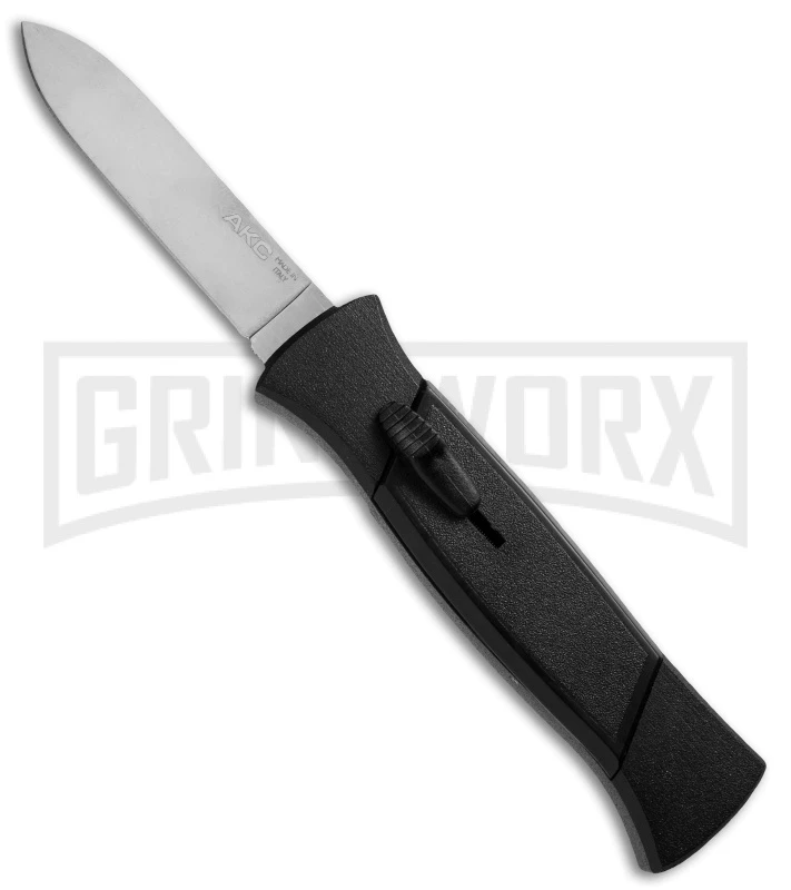 AKC 777 Blackfinger Black OTF Automatic Knife - Flat Grind Satin Plain 3 AKC 777 Blackfinger Black OTF Automatic Knife - Flat Grind Satin Plain