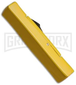 AKC Minion Concord Yellow OTF Automatic Knife - Satin Plain -Grindworx akc minion satin flat yellow BHQ 36365 dl side large