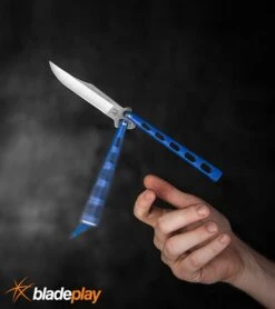 Bear And Son Knives 114 Blue Balisong Butterfly Knife - Satin Plain 4TH18 11 Bear And Son Knives 114 Blue Balisong Butterfly Knife - Satin Plain 4TH18 -Grindworx bear and son 114bl BHQ 36771 dl flipping large