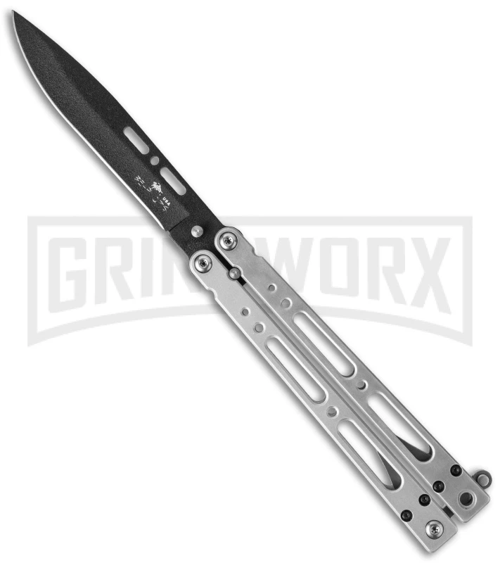 Bear OPS Bear Song IV Silver Balisong Butterfly Knife - Black Plain 3 Bear OPS Bear Song IV Silver Balisong Butterfly Knife - Black Plain