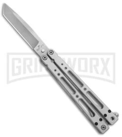 Bear OPS Bear Song IV Silver Tanto Butterfly Knife - Bead Blast Plain
