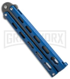 Bear And Son Knives 114 Blue Tanto Balisong Butterfly Knife - Bead Blast Plain 7 Bear And Son Knives 114 Blue Tanto Balisong Butterfly Knife - Bead Blast Plain -Grindworx bearson 5in blue armour piercing 114abl BHQ 36651 dl side large