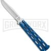 Bear And Son Knives 114 Blue Balisong Butterfly Knife - Satin Plain 4TH18 -Grindworx bearson 5in blue satin 114bl BHQ 36771 jr large