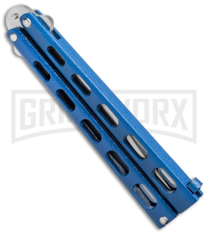Bear And Son Knives 114 Blue Balisong Butterfly Knife - Satin Plain 4TH18 4 Bear And Son Knives 114 Blue Balisong Butterfly Knife - Satin Plain 4TH18 - Image 2