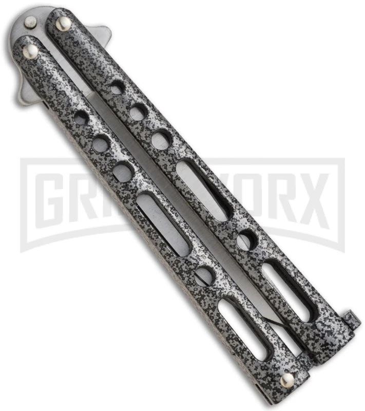 Benchmark Silver Speckle Balisong Butterfly Knife - Satin Plain 4 Benchmark Silver Speckle Balisong Butterfly Knife - Satin Plain - Image 2