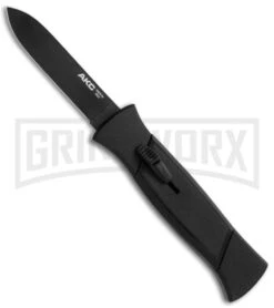 AKC 777 Blackfinger Black OTF Automatic Knife - Flat Grind Black Plain