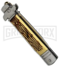 Levermatic 8" Stiletto Sim Stag Horn Automatic Knife -Flat Grind 7 Levermatic 8" Stiletto Sim Stag Horn Automatic Knife -Flat Grind -Grindworx levermatic stiletto 8in slim stag flat in 9h a 301f BP 9839 dl side large