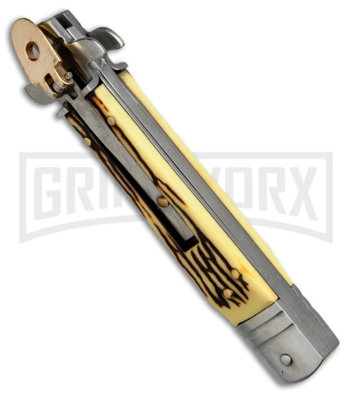 Levermatic 8" Stiletto Sim Stag Horn Automatic Knife -Flat Grind 4 Levermatic 8" Stiletto Sim Stag Horn Automatic Knife -Flat Grind - Image 2